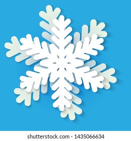 Vector white and blue christmas paper snowflake with shadow. Holiday, New year and Christmas design elements. Modern trend concept