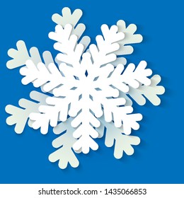 Vector white and blue christmas paper snowflake with shadow. Holiday, New year and Christmas design elements. Modern trend concept