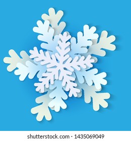 Vector white and blue christmas paper snowflake with shadow. Holiday, New year and Christmas design elements. Modern trend concept