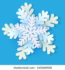 Vector white and blue christmas paper snowflake with shadow. Holiday, New year and Christmas design elements. Modern trend concept