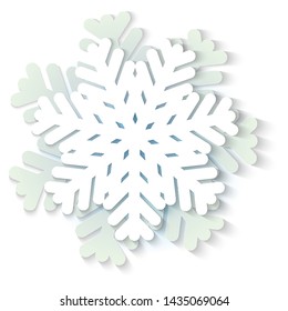 Vector white and blue christmas paper snowflake with shadow. Holiday, New year and Christmas design elements. Modern trend concept