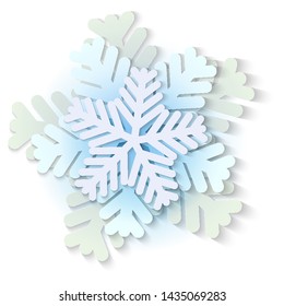 Vector white and blue christmas paper snowflake with shadow. Holiday, New year and Christmas design elements. Modern trend concept