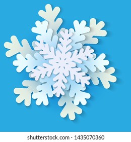 Vector white and blue christmas paper snowflake with shadow. Holiday, New year and Christmas design elements. Modern trend concept