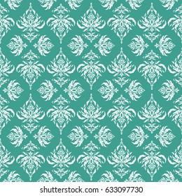 Vector white and blue damask lace ornament. Delicate intricate decorated for wedding ceremonies, anniversary, party, events.
