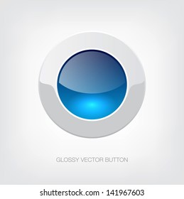 Vector white / blue glossy plastic button
