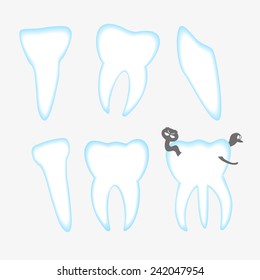 vector white and blue teeth with decay eps10