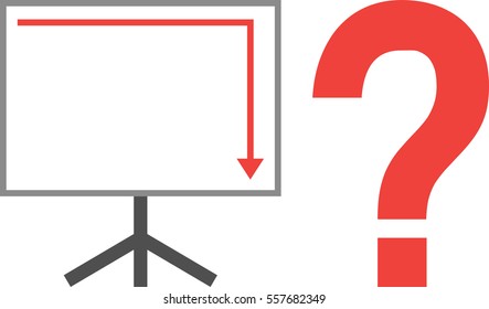 Vector white board with red arrow flat up and down with red question mark.