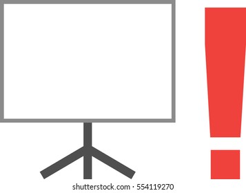 Vector white board with stand and red exclamation mark.
