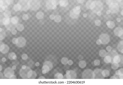 Vector white bokeh on isolated transparent background. Magic blur png. Light movement PNG.