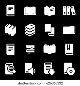 Vector white book icons set on black background