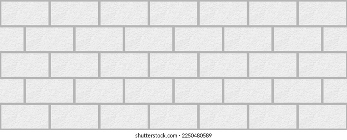 Vector white brick wall background. Realistic brickwork seamless pattern. Light gray blocks cladding structure. Urban stone fence surface. Civil architecture cement wall effect. Flooring tile shape