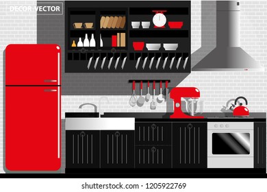 vector white brick wall kitchen interior decor