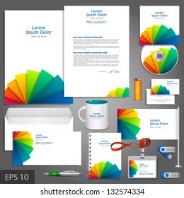 Vector white brochure template design with color art elements. EPS 10