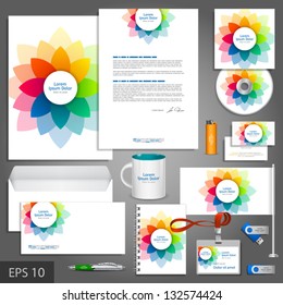 Vector white brochure template design with color flower elements. EPS 10
