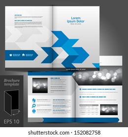 Vector white brochure template design with blue arrows. EPS 10