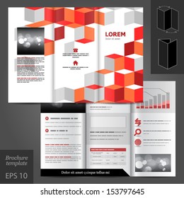 Vector white brochure template design with red square elements. EPS 10