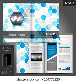 Vector white brochure template design with blue geometric shapes. EPS 10