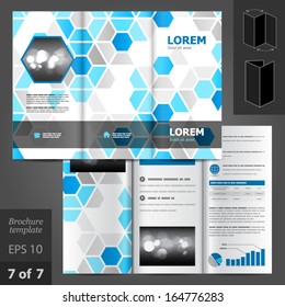 Vector white brochure template design with blue geometric shapes. EPS 10