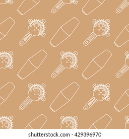 vector white brown gold outline barman tools equipment seamless pattern
