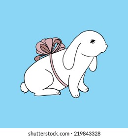 Vector white bunny with bow 