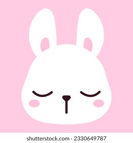 Vector white bunny illustration. Cute sleeping cartoon bunny rabbit head icon.