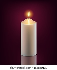 vector white burning candle . Realistic candle isolated with reflection