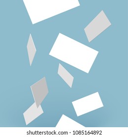 Vector white business cards on transparent background falling from above.