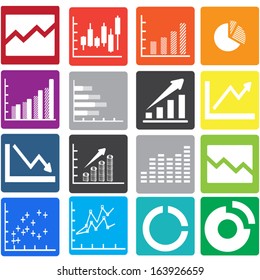 vector white business graph icons set on color