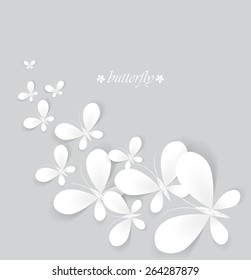 Vector white butterflies on a gray background