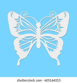 Vector, white butterfly on a blue background. Laser cutting