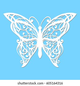 Vector, white butterfly on a blue background. Laser cutting