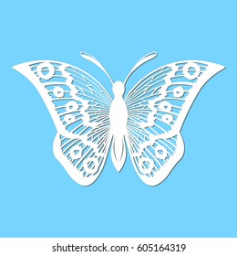 Vector, white butterfly on a blue background. Laser cutting