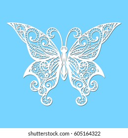 Vector, white butterfly on a blue background. Laser cutting