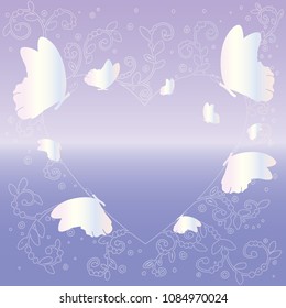 vector White butterfly on purple background with Vine lines