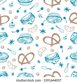 Vector white cakes and pastry seamless background repeat pattern 02. Perfect for fabric, scrapbooking and wallpaper projects.