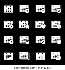 Vector white calendar icons set on black background