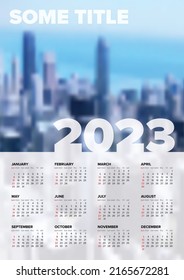 Vector white calendar layout template for the year 2023 (weeks strart sunday) with place for your photo. Light vertical template with all calendar months - simple minimalistic calendar template