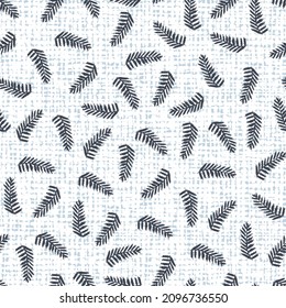 Vector White Canvas Prehistoric Scattered Fern Doodle Repeat Pattern 01. Perfect For Textile, Giftwrap And Wallpaper.