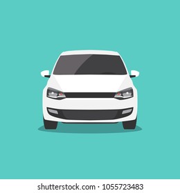 Vector white car isolated. Front view.