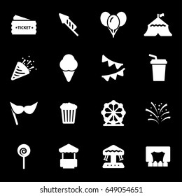 Vector white carnival icons set on black background