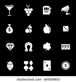 Vector white casino icons set on black background