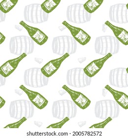 Vector white celebration simple wine bottle and barrel sketch seamless pattern. Perfect for fabric, wrapping paper and wallpaper projects.