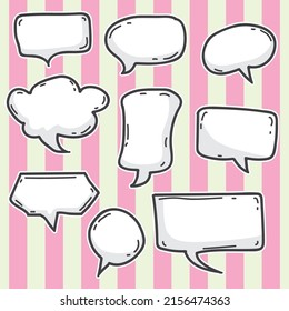 Vector white chat box label colorful hand drawing styles doodle line isolated background