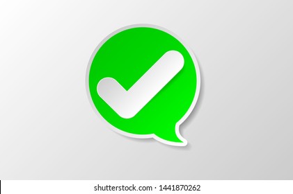 Vector white check icon in green symbol. Checked. social media community icon symbol. paper style trendy 
modern illustration.