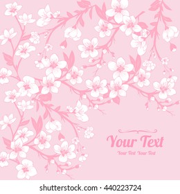 Vector white cherry blossoms  frame corner pattern . Invitation or greeting card design.Vector illustration