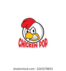 vector white chicken head logo with red crested, logo for your business or your company