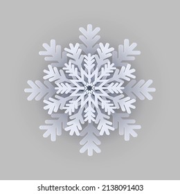 Vector white Christmas paper, 3d snowflakes with shadow on  grey background. new year design elements