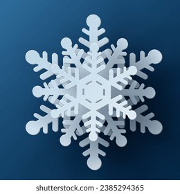 Vector white christmas paper cut 3d snowflake with shadow on blue colored background. Winter design elements for presentation, banner, cover, web, flyer, card, sale, poster, slide and social media.