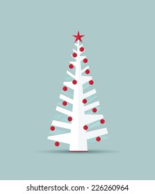 Vector white Christmas tree on blue background