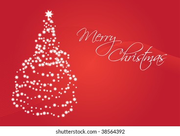 Vector white christmas tree on a red background